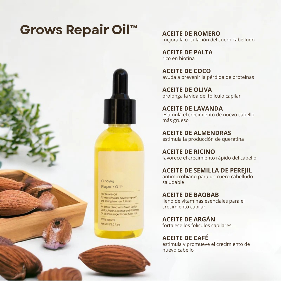 Grows Repair Oil™ – Suero Capilar para Frenar la Caída y Estimular el Crecimiento
